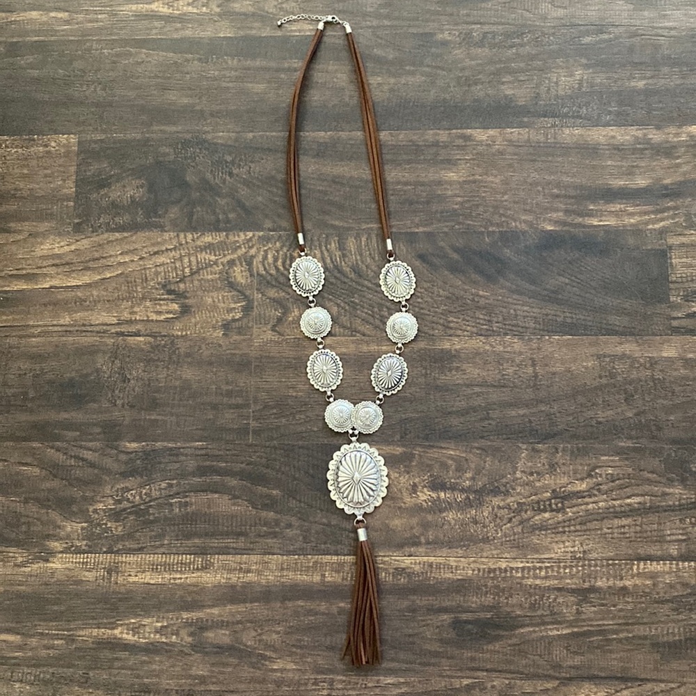 Western Authentic Concho Necklace Suede Tassel